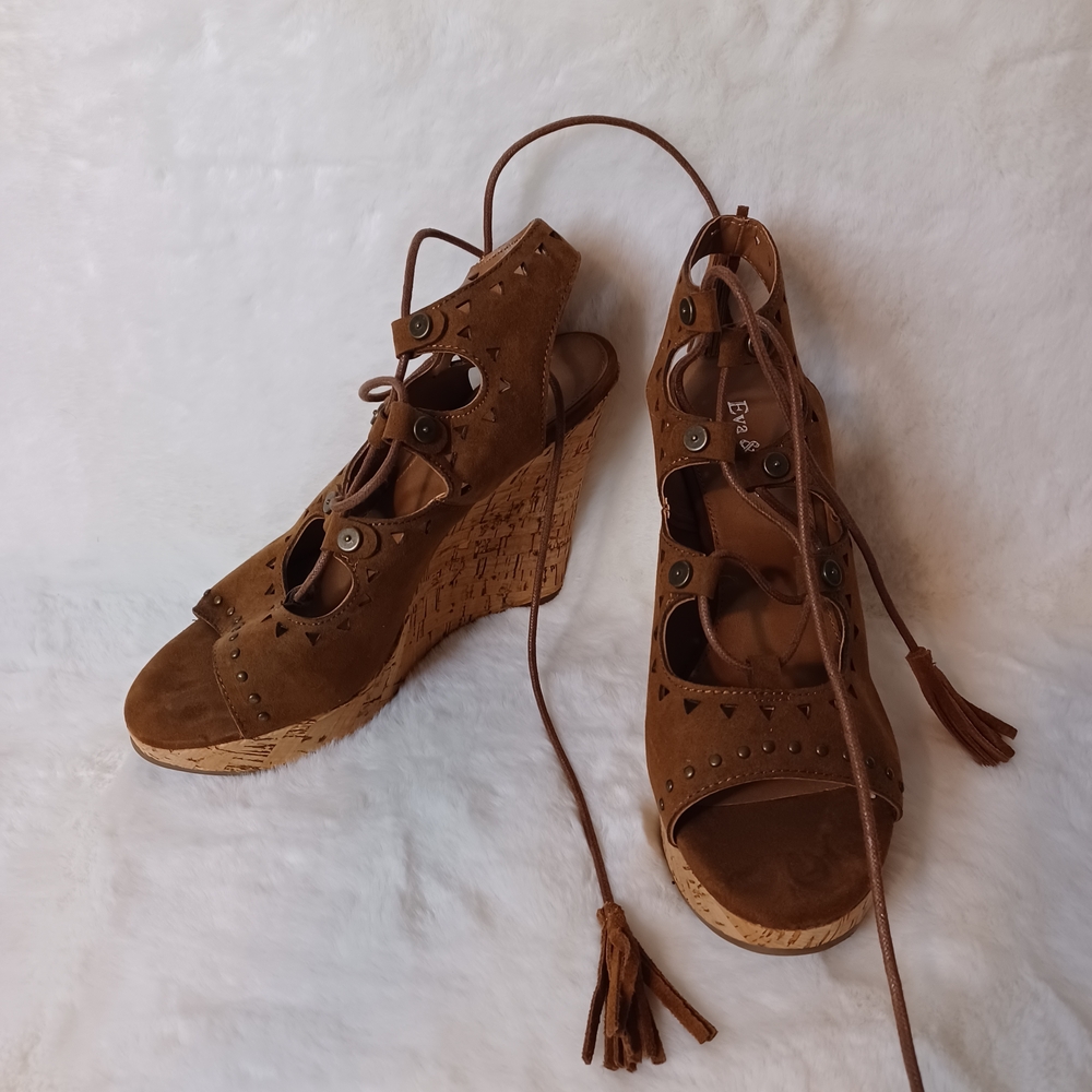 Eva and Zoe Brown Wedge Sandals